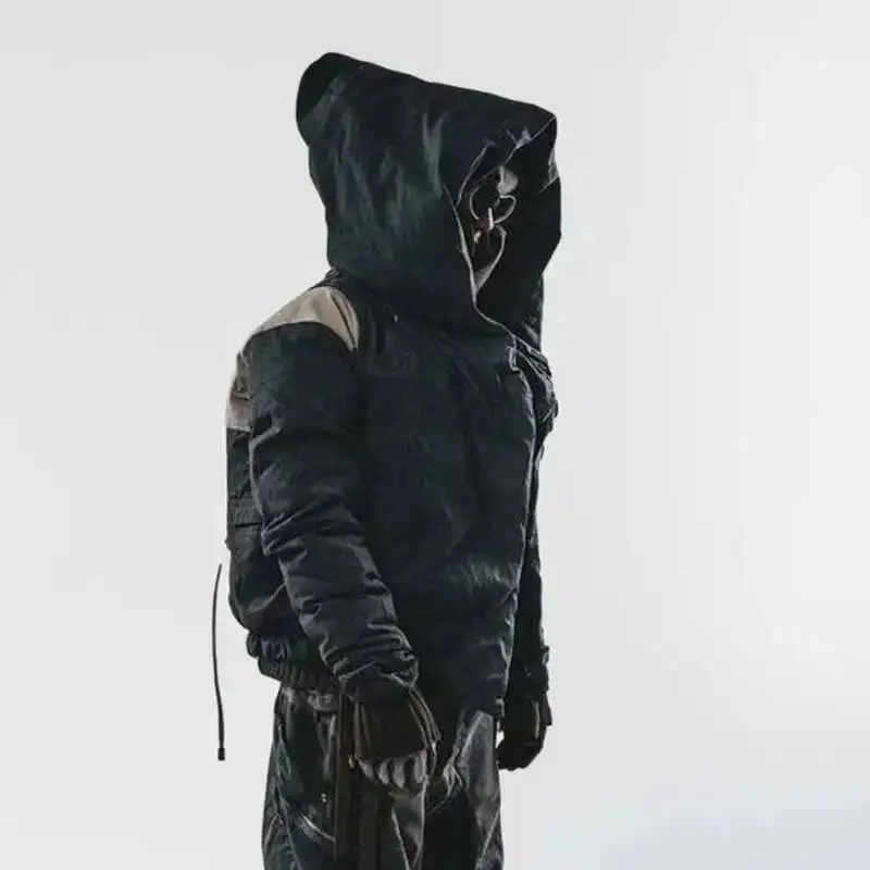 HKSH Autumn Winter New Men\'s Tide Punk Ribbon Adjustable Shaping Padded Coat Body Wizard Hat Short Distressed Down Jacket HK3369