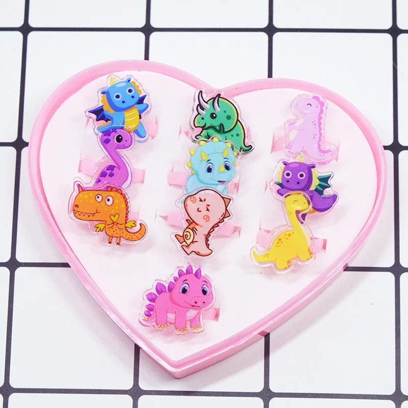 10/20pcs Cute Cartoon Kids Rings Children Boys Dinosaur Acrylic Finger Ring Children Jewelry Festival Supplies Decoration Gift