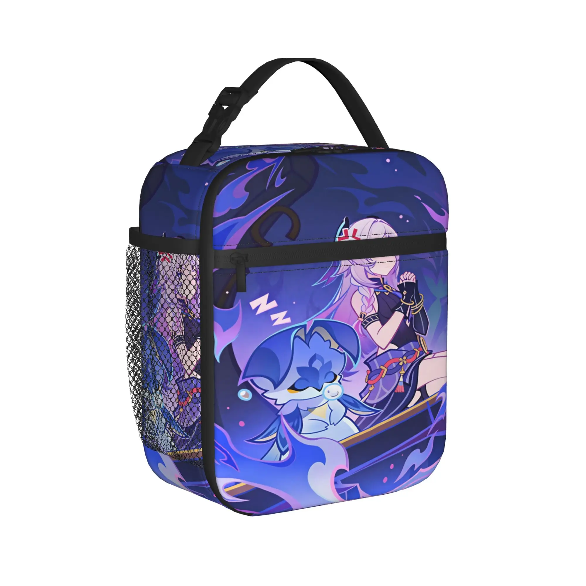 Genshin Impact Lunch Bag Game Character Cute Lunch Box For Girls Picnic Convenient Cooler Bag Oxford Print Thermal Tote Handbags