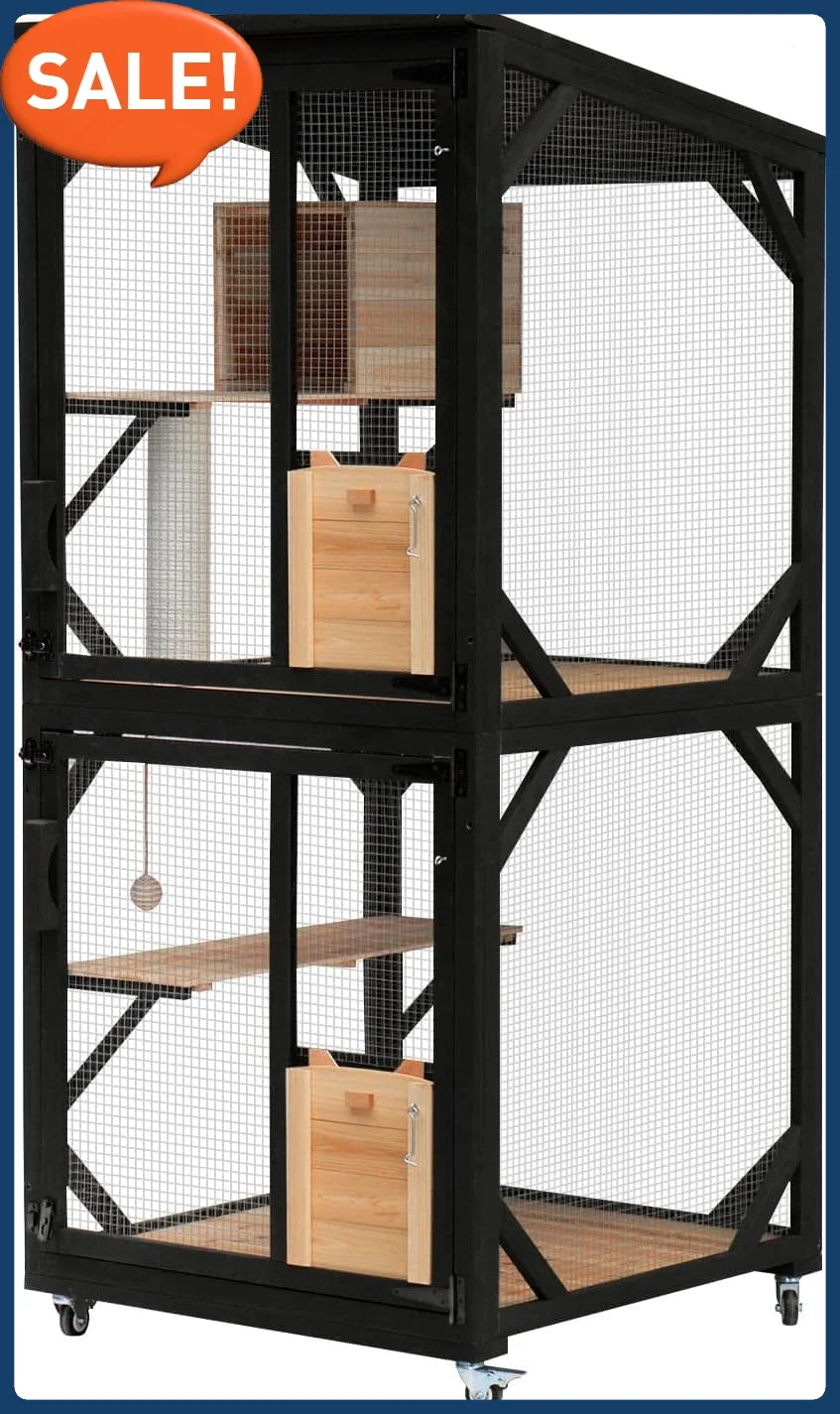 

4 Tiers 70.9" H Cat Catio Cat House Outdoor Enclosure Window Large Outside Patio with Removable Floor