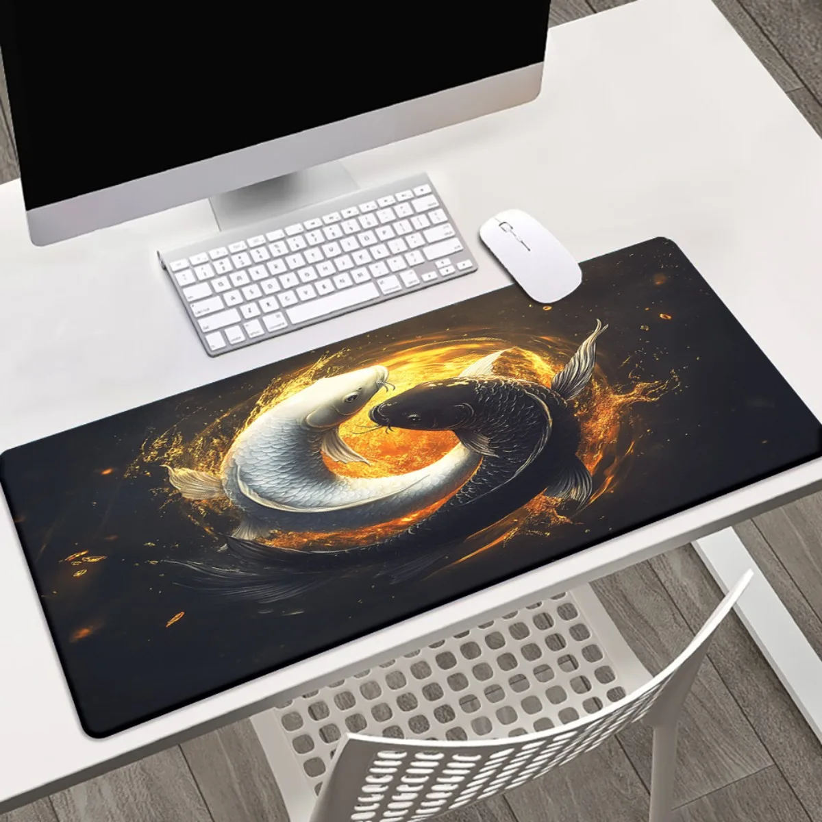 

XXL Black and white koi fish Yin-Yang symbol mouse pad anti-slip game office computer keyboard accessories easy to clean
