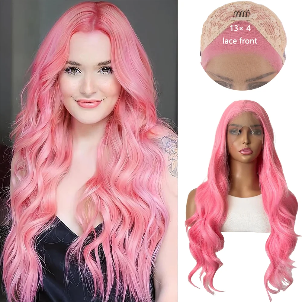 13×4HD Lace Front Synthetic Hair 26-Inch Wavy Curly Hair Fluffy 180% Density Suitable For Women'S Daily Party Glue-Free Wig