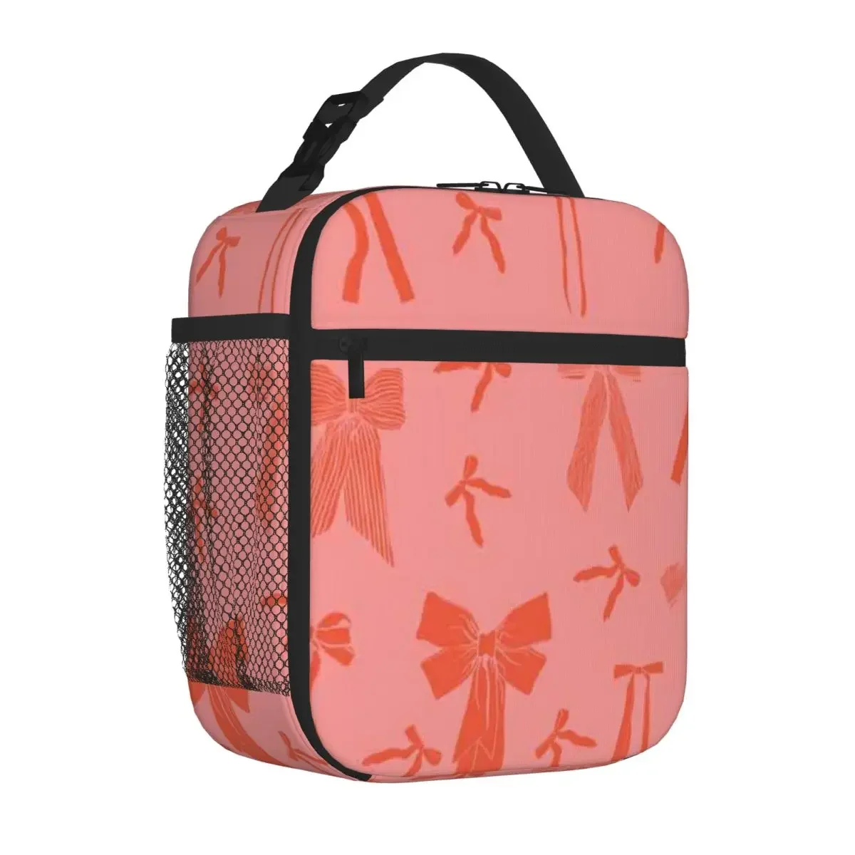 Bestselling Red Bows Ribbons Seamless Pattern On Pink Background Trendy Lunch Handbag Balanced Diet Pack Thermal Tote