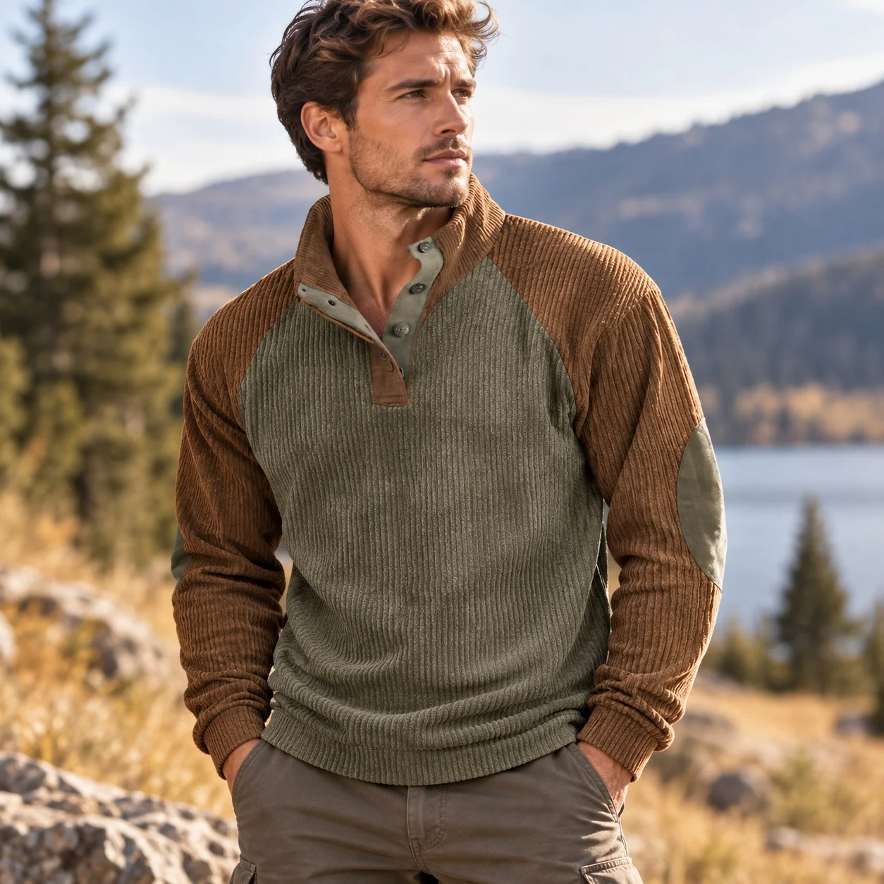 Casual Pullover Set Loose Fit Sporty Casual with Raglan Sleeve Patchwork T Shirt Autumn Stand Collar Sport Sweatshirt for Men
