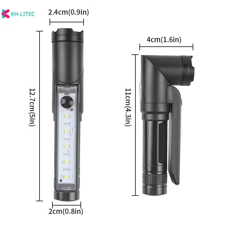 Led Flashlight Handfree Dual Fuel 90 Degree 400LM 5 Modes Waterproof Magnet Mini Lighting LED Torch Outdoor