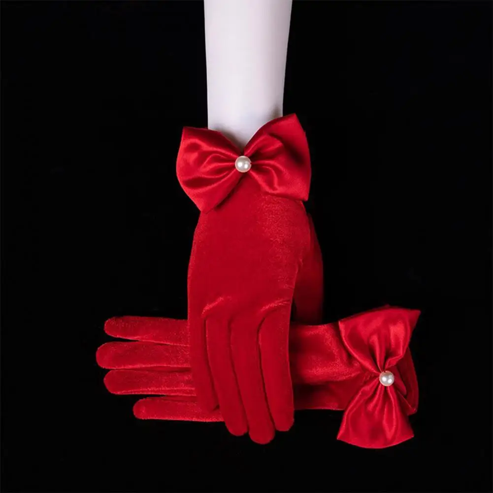 Weather Gloves Elegant Velvet Women\'s Winter Gloves with Bow Decor for Prom Parties Non-slip Warm Windproof for Jewelry