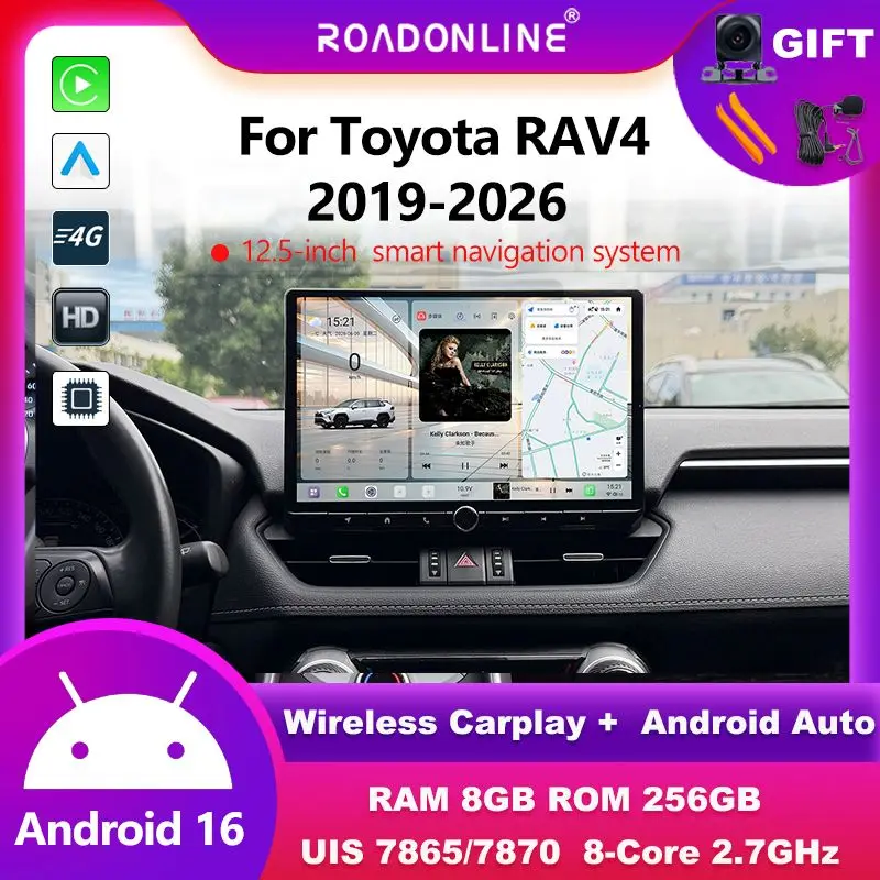 12,5" Android 16 Autoradio für Toyota RAV4 XA50 2019-2026 2K Touchscreen GPS-Navigation Kabelloses Carplay
