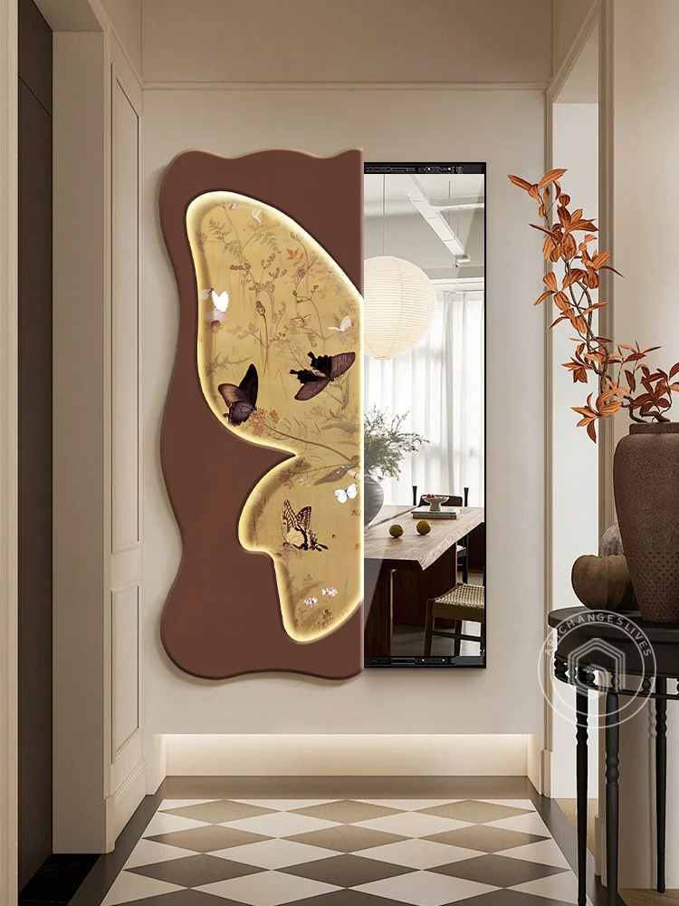 Butterfly movable invisible full body mirror decoration push-pull entrance dressing mirror hanging painting