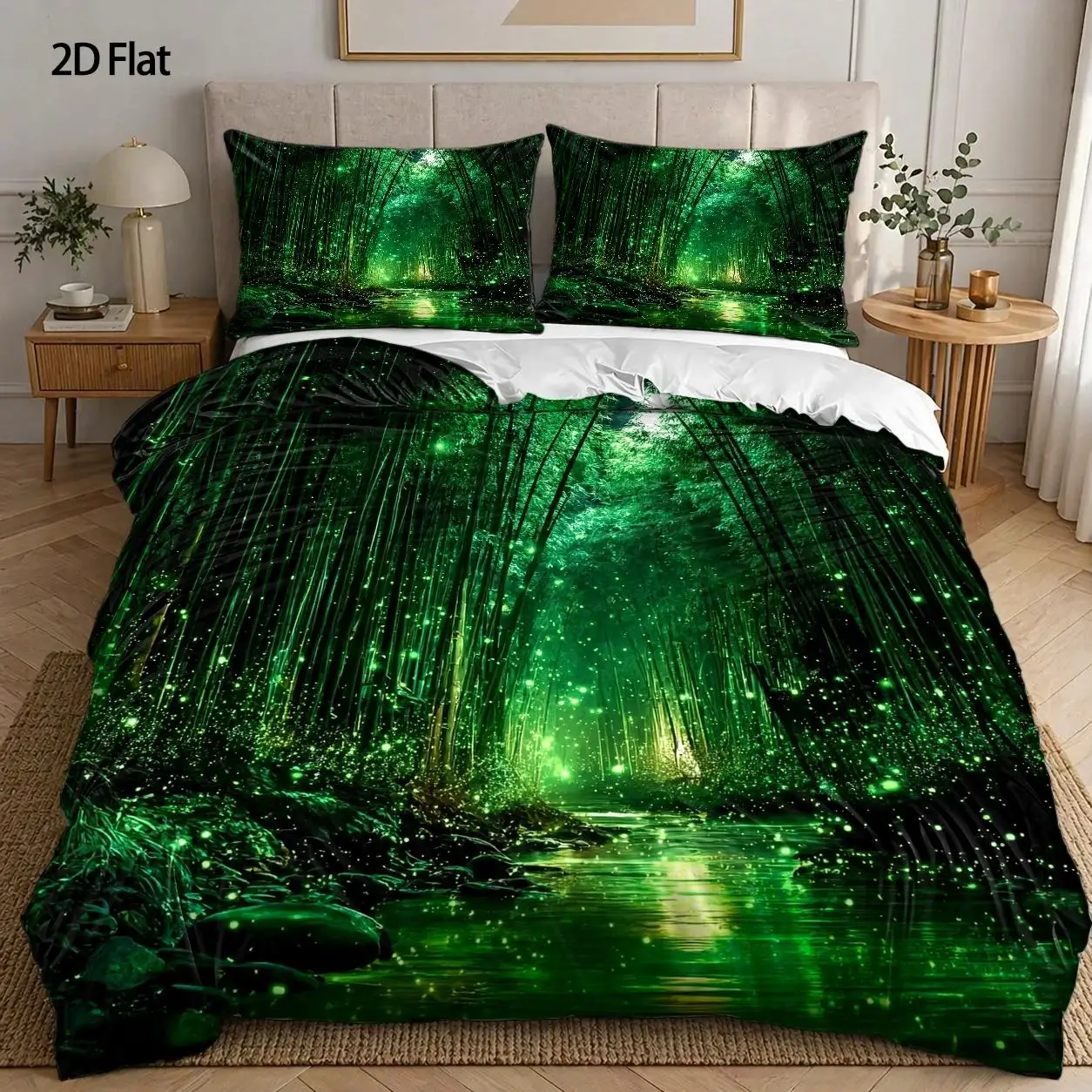 3-Piece Quilt Cover Set, 1 Quilt Cover + 2 Pillowcases (Without Filling), Bamboo Forest Night, Future Technology Style, Festival of Light, Soft and Breathable, Suitable for All Seasons, Machine Washable, Invisible Zipper, Suitable for Home, Dormitory, Master Bedroom, Guest Room Use