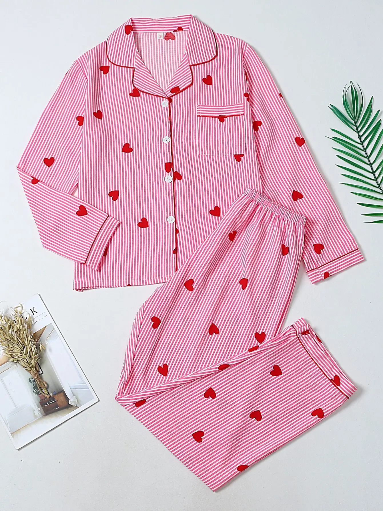 

New Spring and Autumn Pajama Set Women's Cotton Long Sleeve Pants Love Lovely Sweet Home Furnishing Set Printed Cardigan