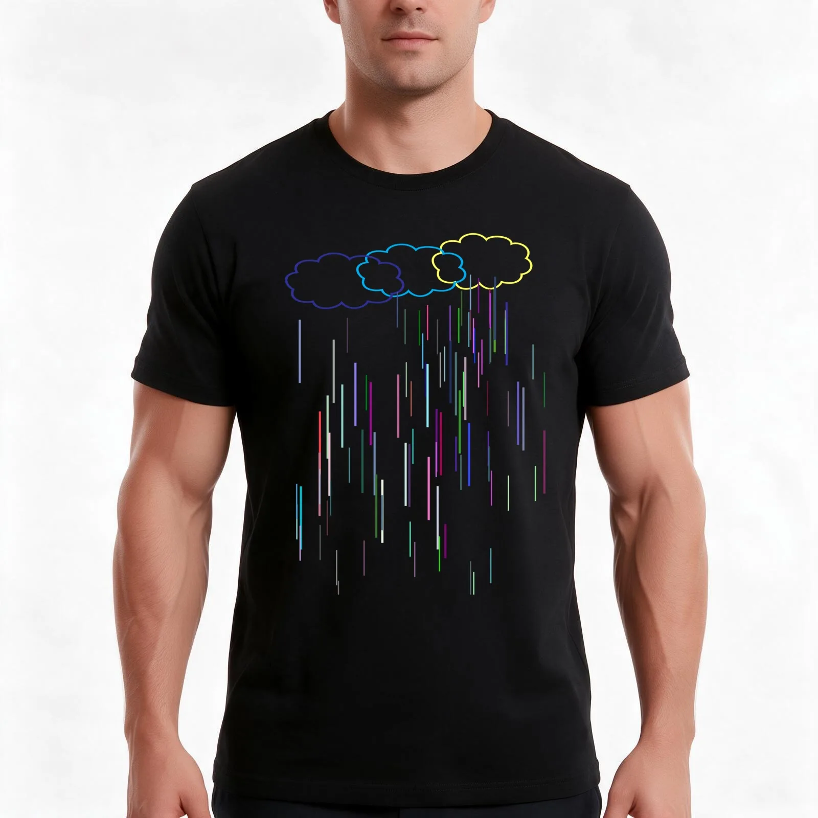 Modern Rainbow Rain Clouds T-Shirt Summer Casual Cotton Tee Oversized Streetwear Tops Vintage Graphic Print Unisex Men Women