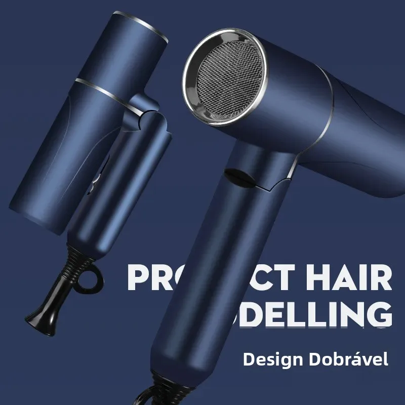 Novo Secador de Cabelo Dobrável com Luz Azul e Íons Negativos, Cuidado Capilar 1200W de Alta Potência, Secagem Rápida para Casa, Estudantes, Dormitórios e Viagens