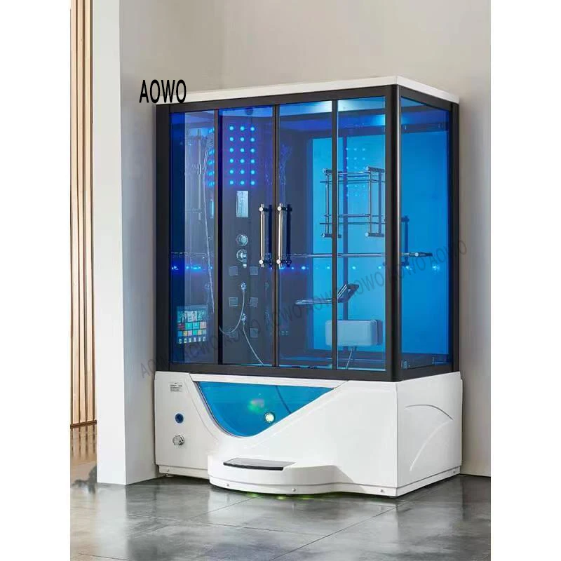 

Square Steam Shower Cabin Elevators Beautiful Led Lights Decor Whirlpool Shower Jacuzziss With TV Blue Glass Use