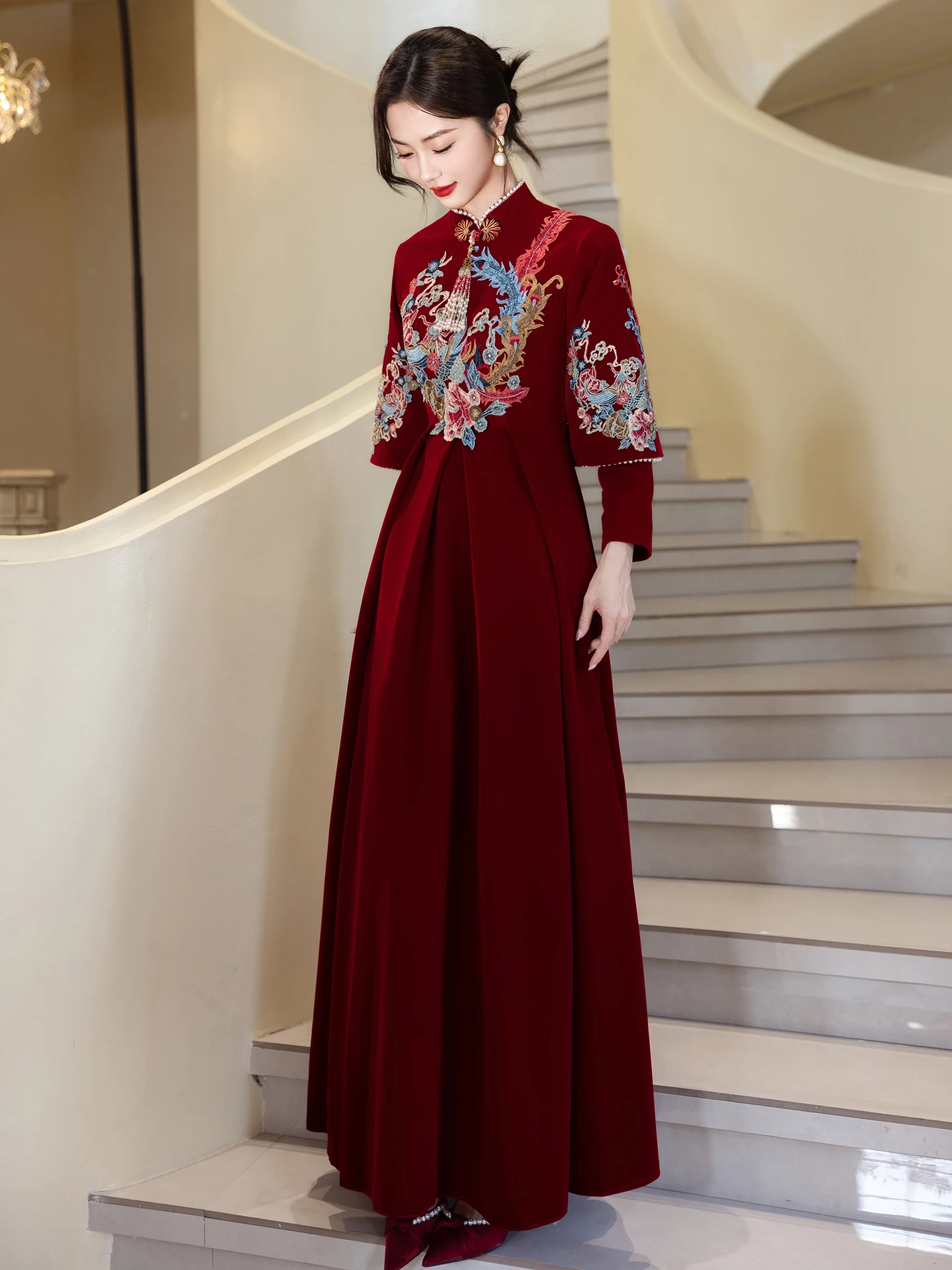 

Materni Wedding Dr Red Loose Fitting Chinese Sle Engagement Ceremony Dr Autumn Winter Women Long Qipao with Zipper