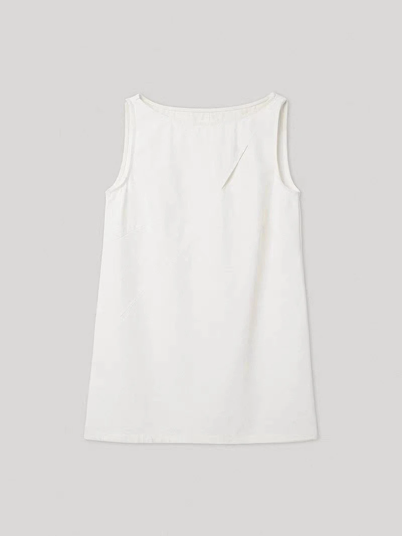 Vestido f de aodão, cor sólida, com design de saia curta simples, sem mangas, com recortes em camadas e estilo verão.