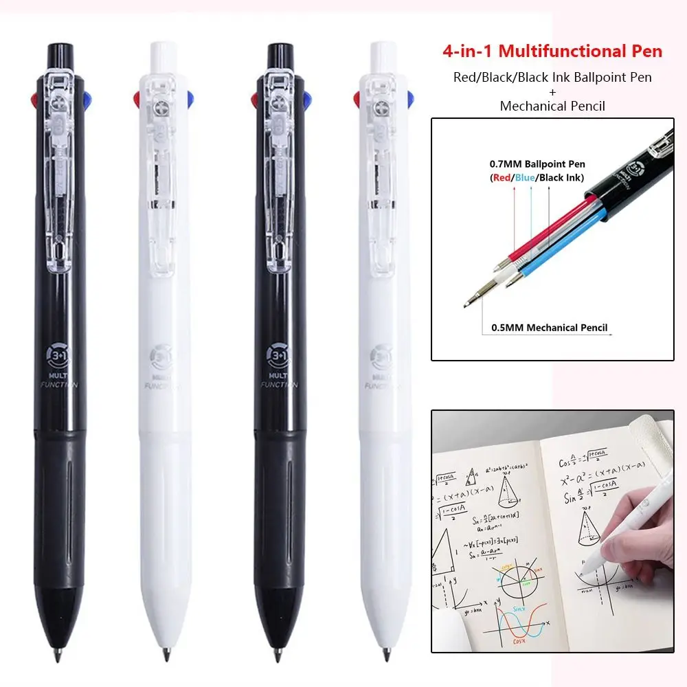 

Creative Red/Black/Black Ink Ballpoint Pen 4-in-1 Quick Drying Multifunctional Pen Gel Pen School Office