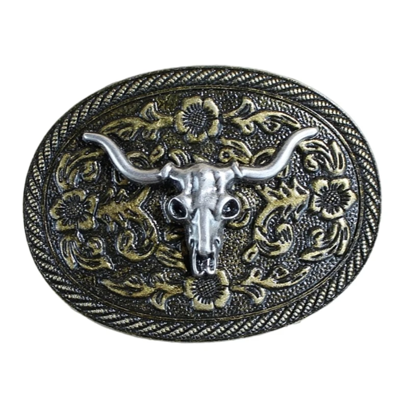 Engraved Cow Head Belt Buckle Vintage Exotic Men’s Belt Buckle Nonrust Belt Accessory Belt Fastener for Clasp Belts