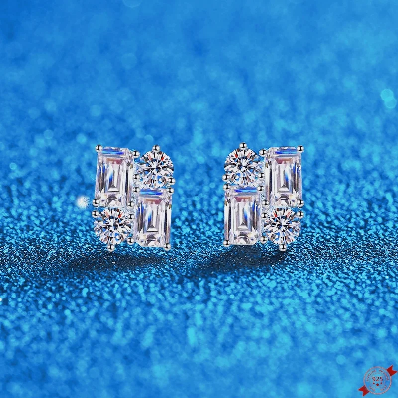 

2.4ct Moissanite S925 Sterling Silver Stud Earring for Women Plated Platinum Rectangle Ear Studs Fashion Jewelry Wholesale