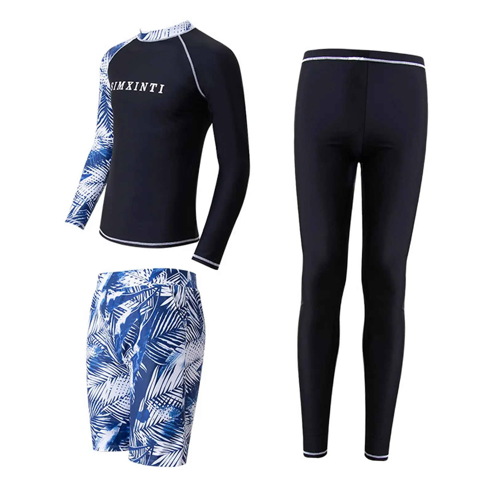 Men Long Sleeve Swimsuit Elastic with Base Layer Pants Wetsuit Full Body Swim