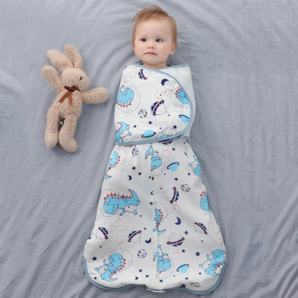 Newborn Sleeping Bag Spring Fox Dinosaur Print Anti-Startle Detachable Stitch Baby Swaddling Cotton 0-24M Baby Vest Sleeping Bag