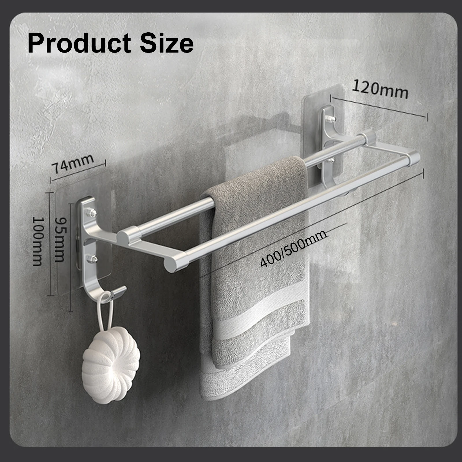 욕실 핸드 타올 랙 타월 거치대 벽 마운트, 드릴 마운트 없음, 40 cm, 50cm, 알루미늄 더블 바, 2 티어