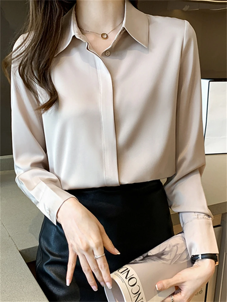 

Silk Satin Long Sleeve Women's Blouse Design Sensation Maturity Retro Hong Kong Style Top Commute Style Korean Version ...