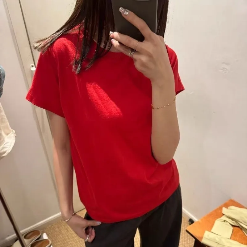 T-shirt a maniche corte girocollo in puro cotone rosso