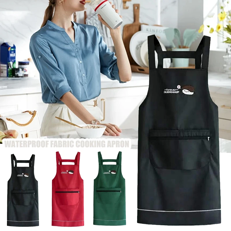 

Fashionable Waterproof Apron With Zipper Pockets Fabric Cooking Apron With Front Pockets Household Handkerchief Clothing Cooking