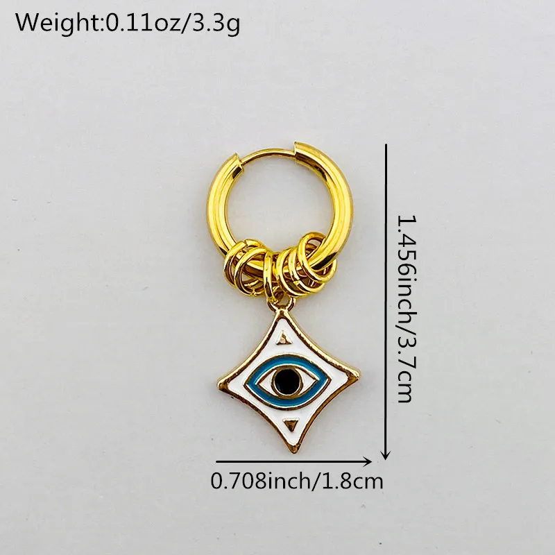 1PC Irregular Square Evil Eye Fatima Hand Stainless Steel Earrings For Women Colorful Enamel Turkish Eye Pendant Hoop Earrings J