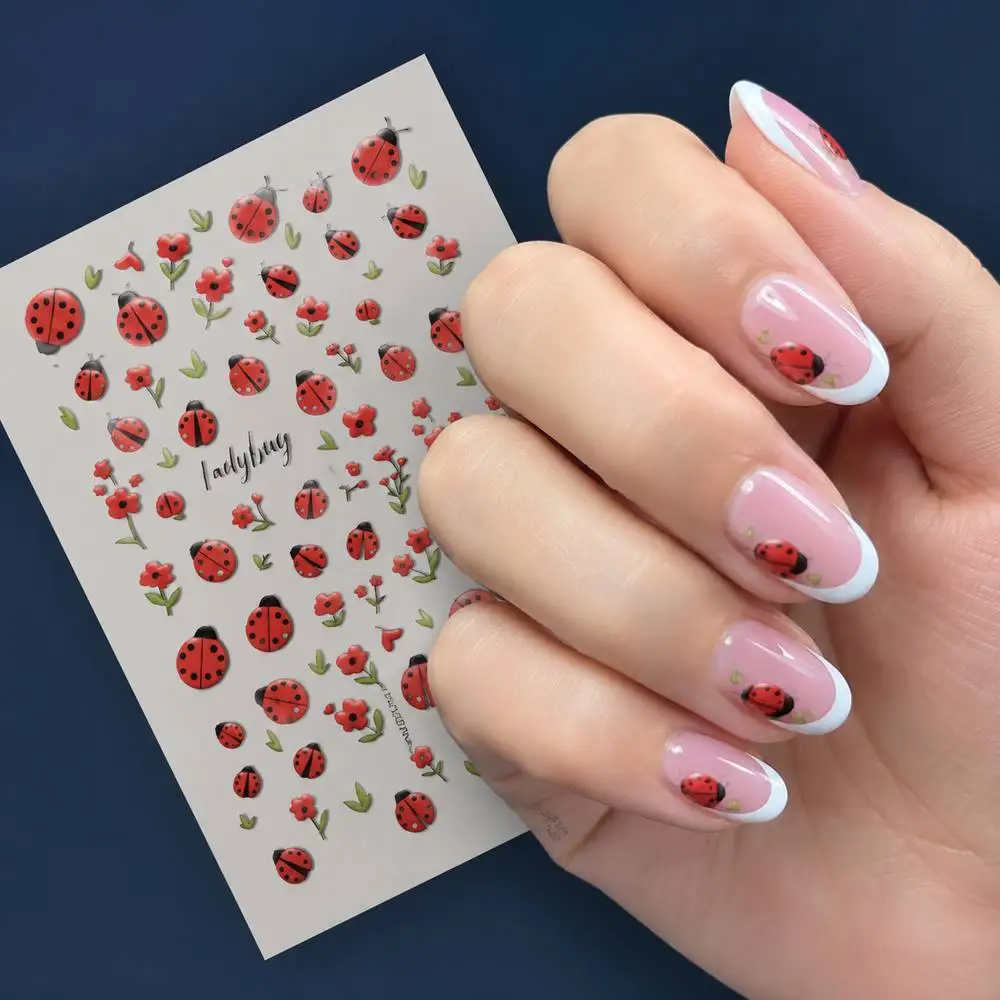 1Pc Vibrant Multicolor Ladybug Nail Stickers With Self Adhesive Backing Red Flower Nail Decal Garden Flower Pattern Nail Sliders