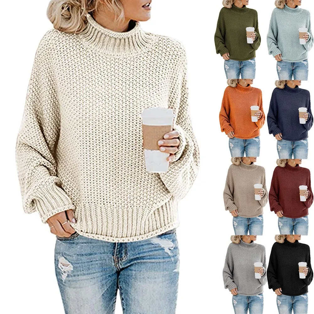 Single Pullover Sweater Loose Fit Commuter Style with High Neck Patchwork High Temperature Setting Regular Sleeve Women Sweater