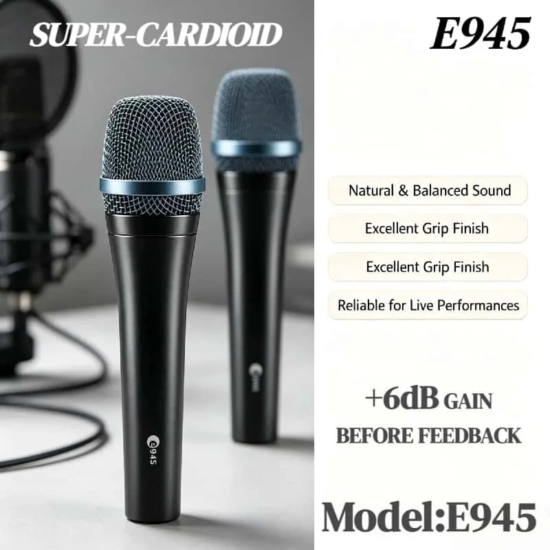 

Комплект из 2 профессиональных динамических микрофонов E945 Supercardioid для живого вокала и сцены, версия 2026