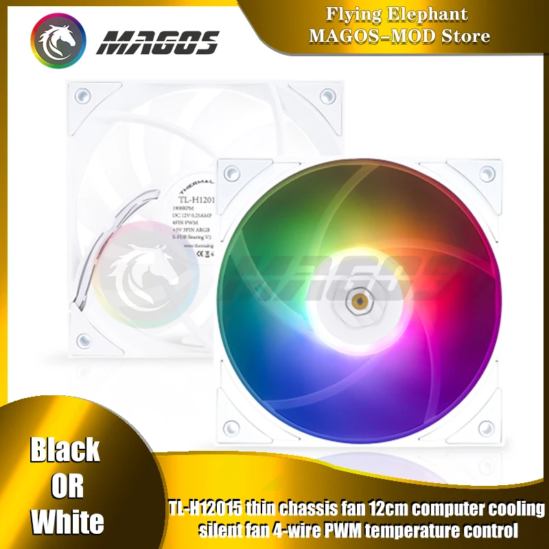Thermalright TL-H12015 15mm Slim Computer Case Fan for Small Space Chassis, S-FDB Bearing 120mm Cooler, 5V RGB Black or White