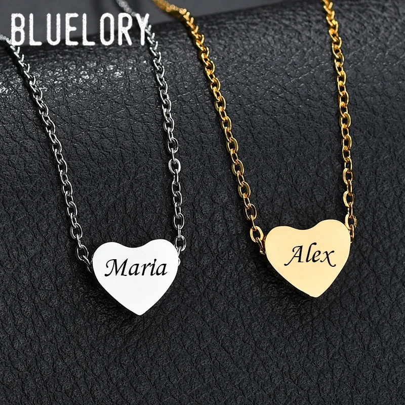 

Bluelory Classic Custom Heart Name Necklace For Women Girls Stainless Steel Engrave Names Date Code Simple Necklaces Best Gift