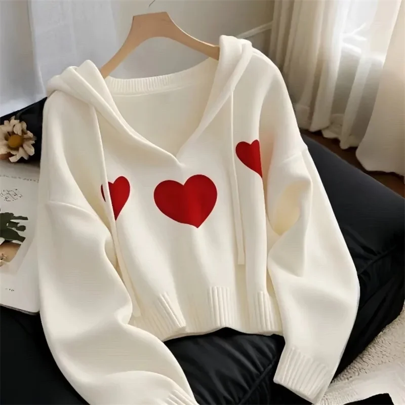 

2025 New Spring Autumn Winter Chic Loose Love Hoodie Sweatshirt For Women Plus Size Long Sleeved Hooded Pullover Top Female