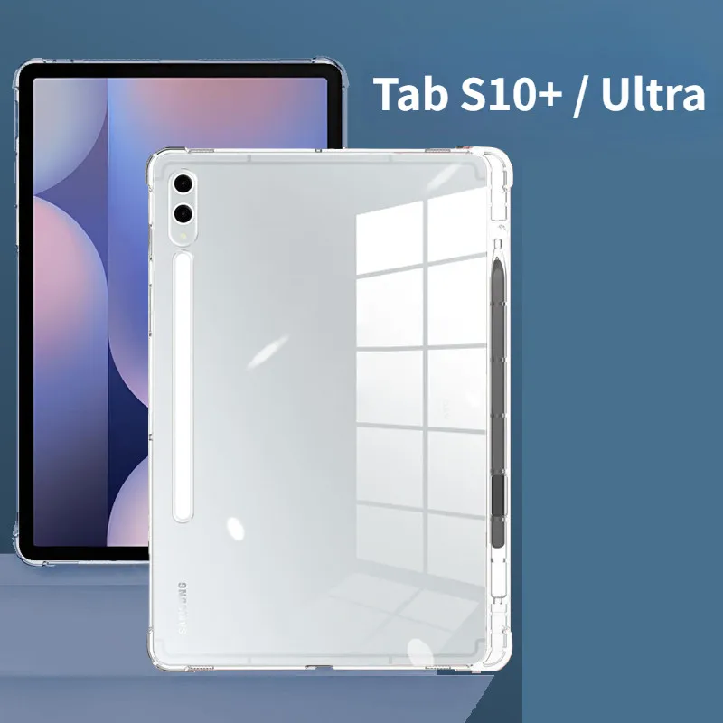 

Pen Slot Case for Samsung Galaxy Tab S10 Ultra 14.6 inch SM-X926B X920 X820 Tab S10+ s10 plus 12.4" 2024 Transparent TPU Cover