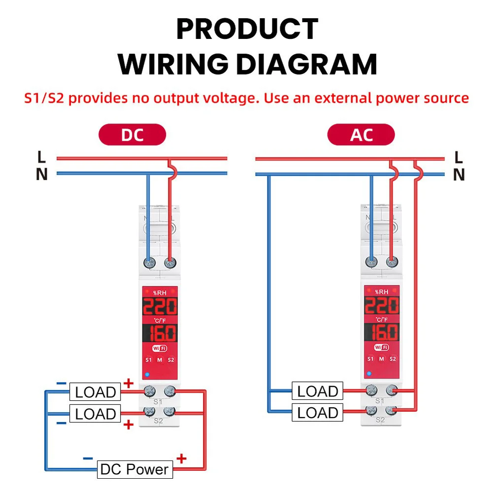

Умный выключатель Tuya WiFi на DIN-рейку с датчиком температуры и влажности, дистанционным управлением, таймером и цифровым дисплеем