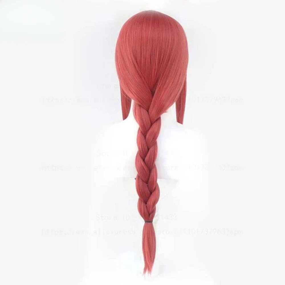 High Quality Makima Anime Chainsaw Man Cosplay Long Coral Pink Braided Heat Resistant Hair Role Play Wigs + Wig Cap view 2