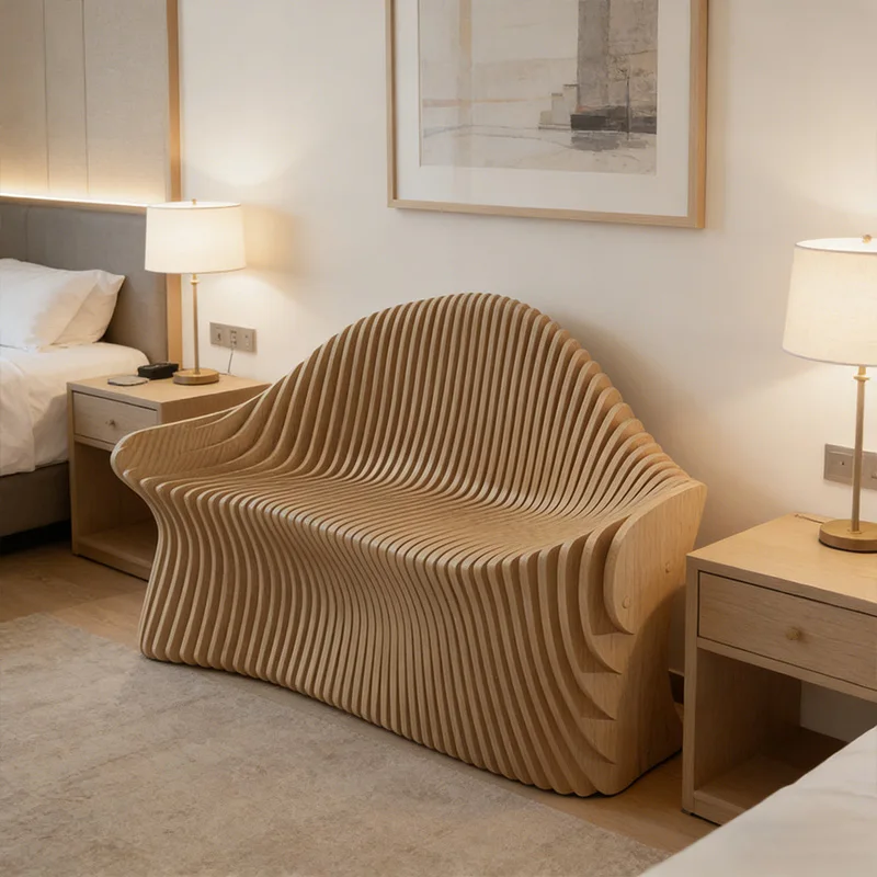 Wooden Furniture Parametric Solid Wood Bench Luxury Waiting Chairs Durable Garden Seats Sofa for Hotel Mall Office Public Area