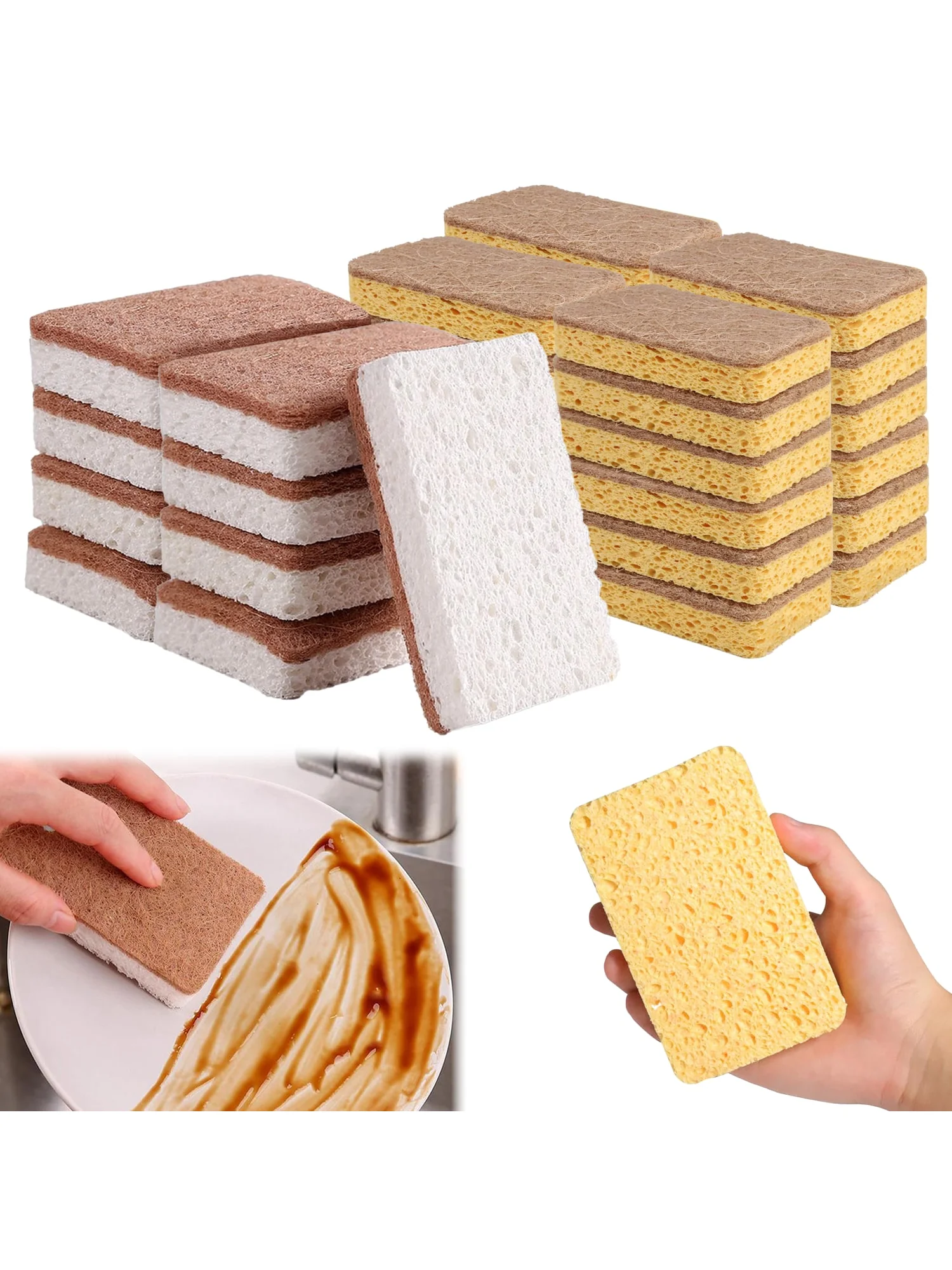 Biodegradable compostable cellulose and coconut scrubbing sponge -6 eco-friendly sponge tableware pieces