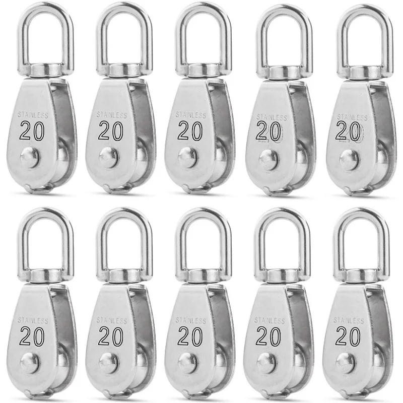 M20 Single Pulley Block Loading 200lbs 304 Stainless Steel Swivel Pulley Hanging Wire Towing Wheel for Wire Rope