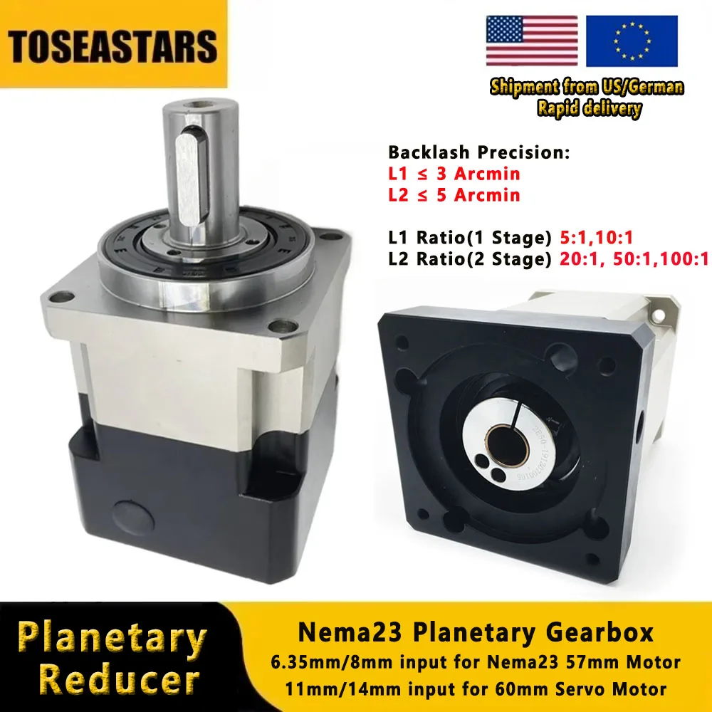 

Helical Gear Nema23 Planetary Gearbox Ratio 5~100:1 6.35/8/11/14mm Input For 57mm Stepper Motor 60mm 400W Servo Motor Reducer