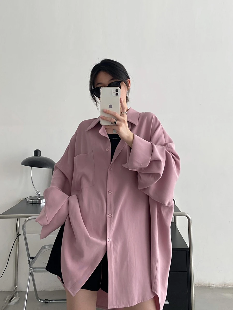 

Женская свободная верхняя одежда Long Sve White irt Design Sensation, удобный корейский воротник для поездок на работу, однотонный воротник