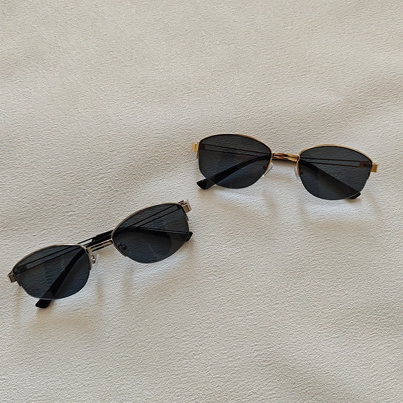 

2 Piece Set Sunglasses For Men Women Fashion Half Frames Oval Sun Glasses Retro Trendy Metal Outdoor Accessory Eyeglasses
