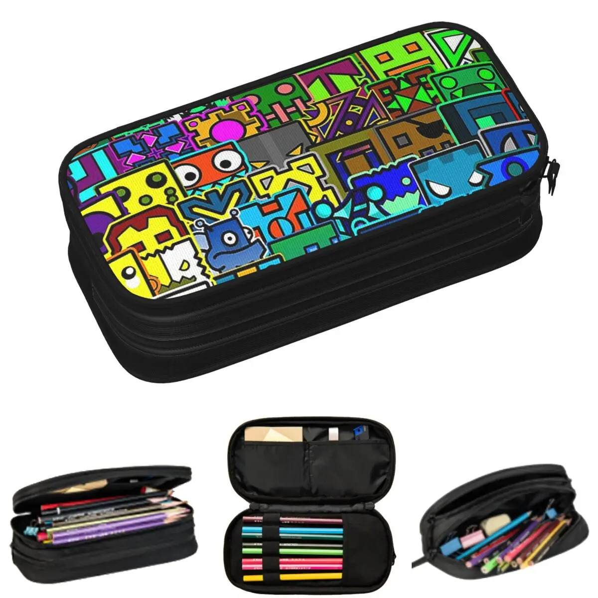 Video Game Geometry Dash Pencil Cases for Students Gifts Pen Box Pencil Bag Big Capacity Pencil Pouch