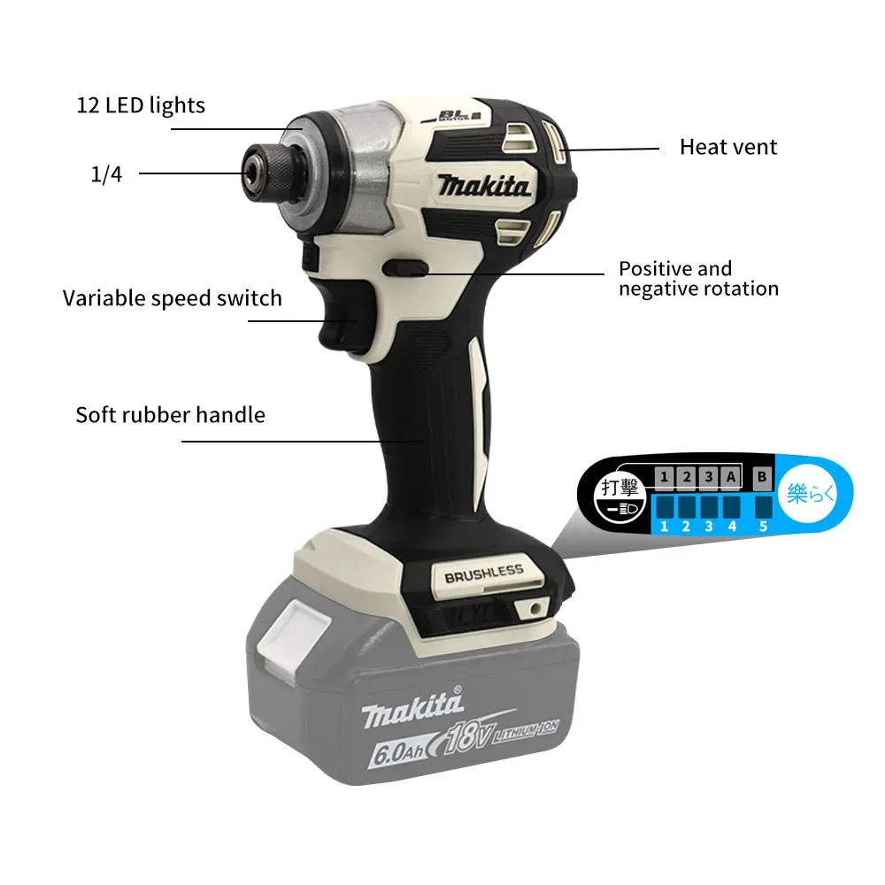 Imagem -06 - Driver de Impacto sem Fio Motor sem Escova Furadeira Elétrica Parafuso de Madeira T-mode 18v Ferramenta Elétrica 1800rpm 180nm Makita-dtd173