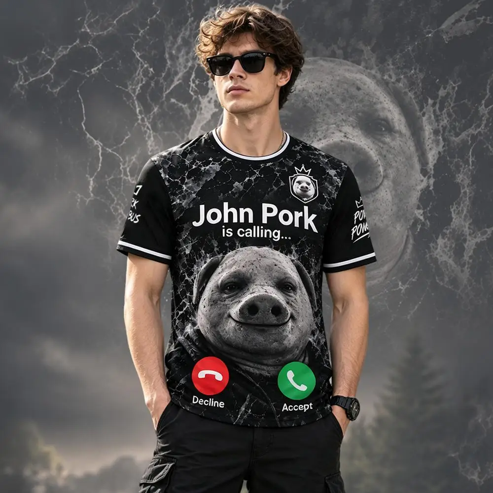 John Pork Is Calling 3D Print Jersey Men WomenFunny Ugly Pig Emoji T-shirts Y2K Outdoor Sports Quick Drying Customizable Tee
