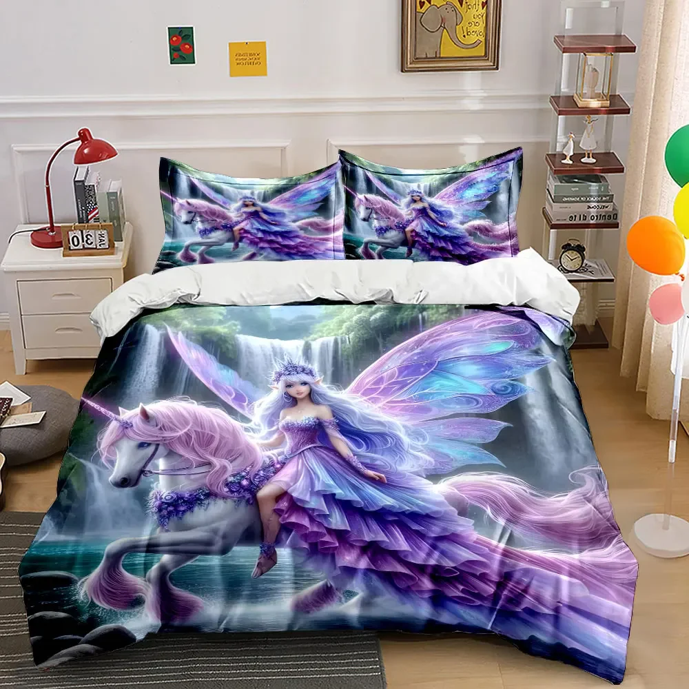

"Fairy Unicorn Dress Set Fantasy" Multiple sizes kid's and adults' bedroom Exquisite 3PC bedding set, gift