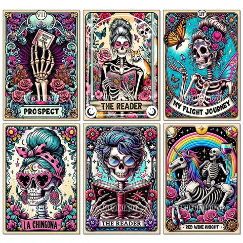 DIY Skull Art ภาพวาดเพชร Tarot Skull ผู้หญิงโมเสคชุดปักครอสติส Rhinestone ปริศนา Inlay DIY ของขวัญตกแต่งภาพวาด