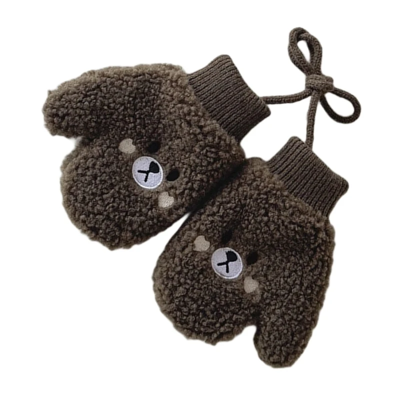 J15U 1 زوج قفازات صوف خروف للأطفال مع حزام للرقبة لمدة 1-4 سنوات للأولاد والبنات قفازات شتوية دافئة مبطنة بالصوف للأطفال الصغار